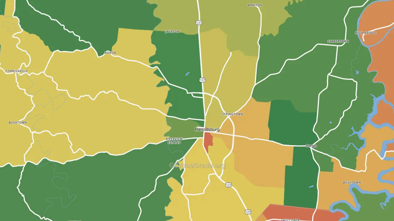 Harrodsburg, KY Map of Robbery Rates