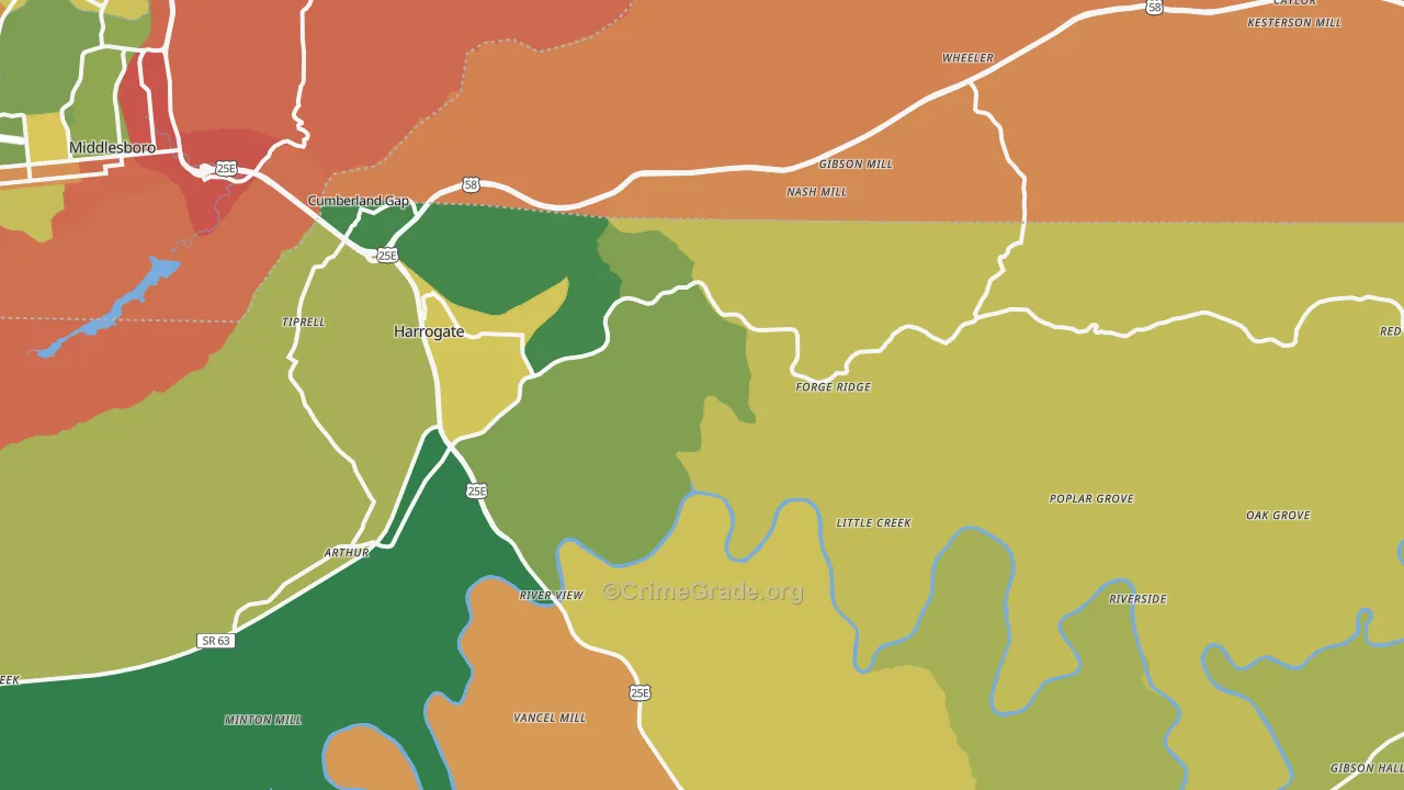 Harrogate, TN Map of Robbery Rates