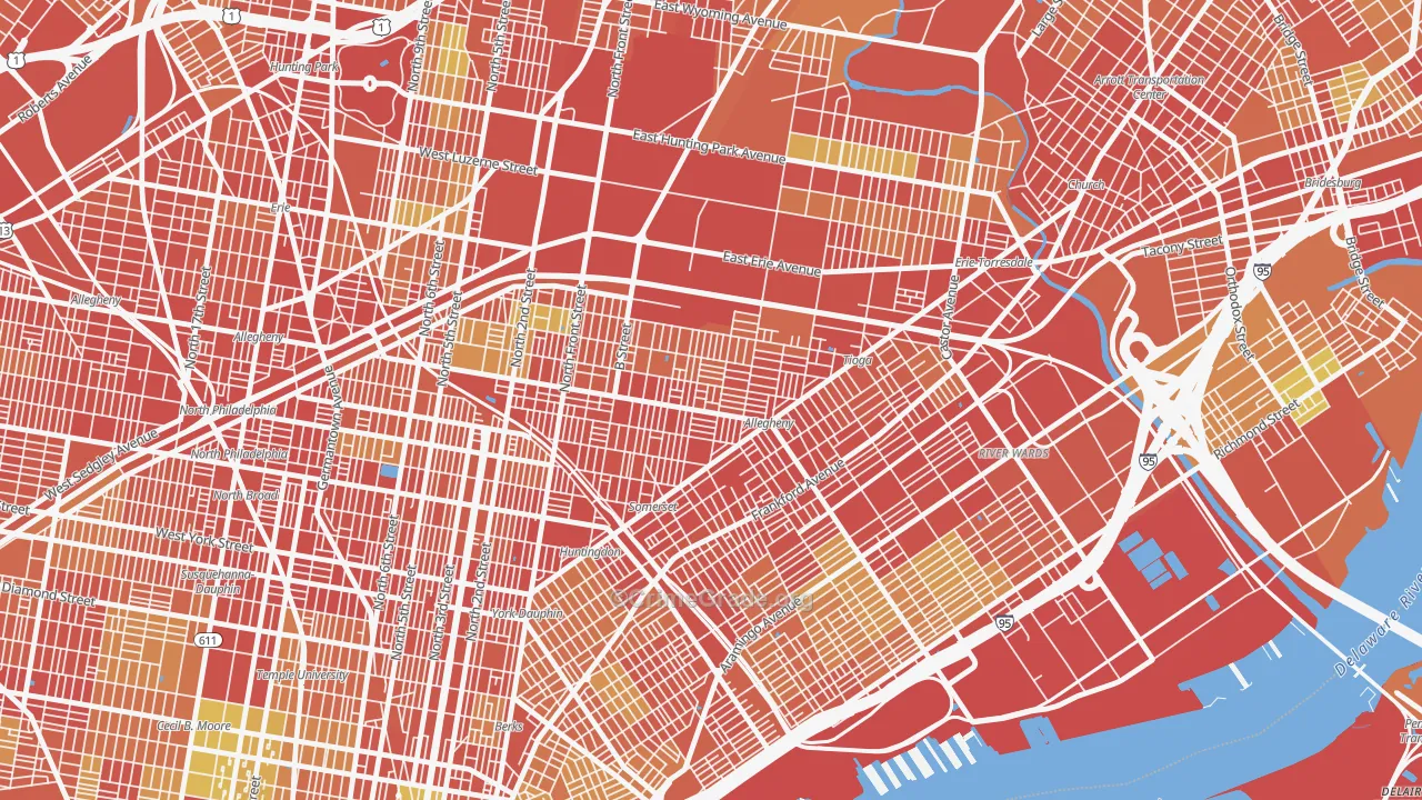 Harrowgate, Philadelphia, PA Map of Robbery Rates