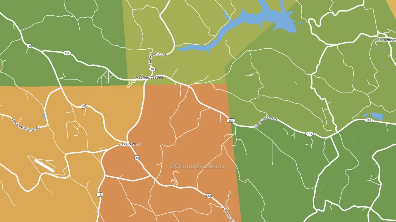 Harshaville, PA Map of Robbery Rates