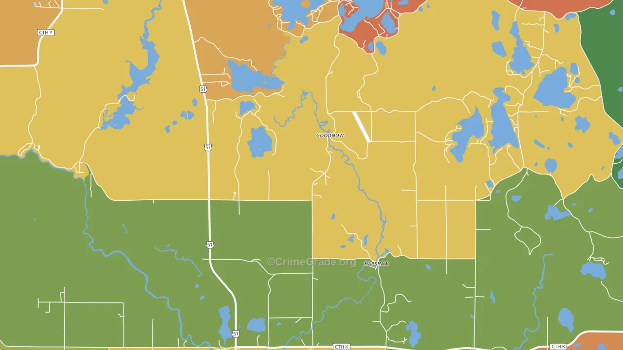 Harshaw, WI Map of Robbery Rates