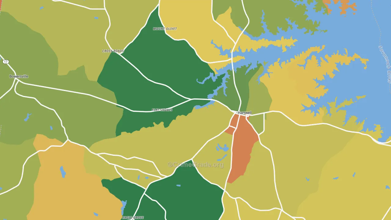 Hart County, GA Map of Robbery Rates