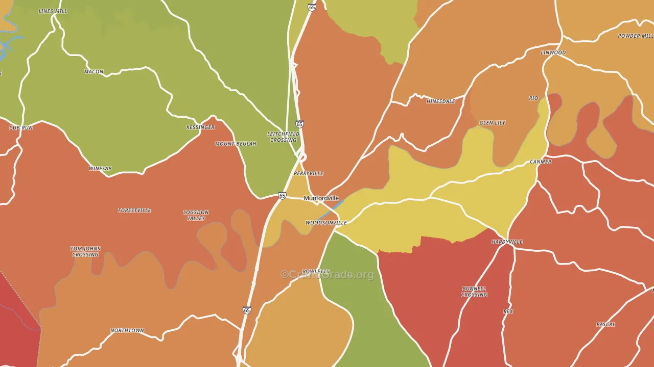 Hart County, KY Map of Robbery Rates