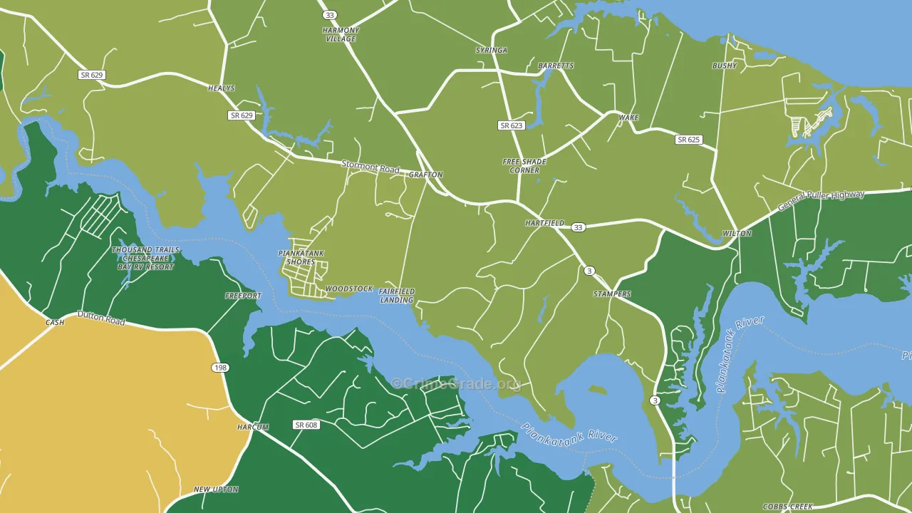 Hartfield, VA Map of Robbery Rates
