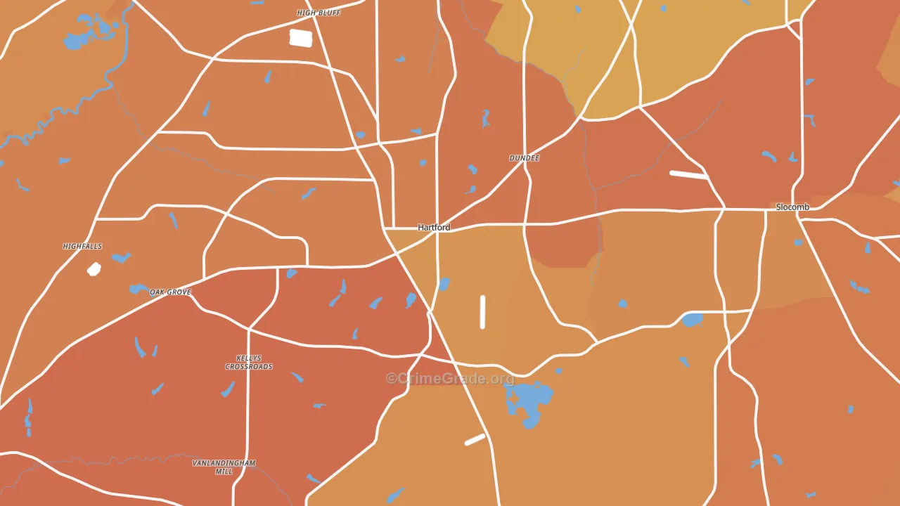 Hartford, AL Map of Robbery Rates