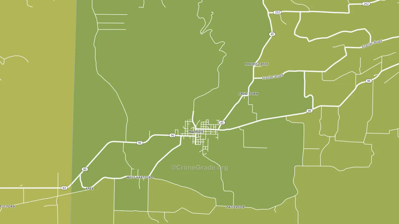 Hartford, AR Map of Robbery Rates