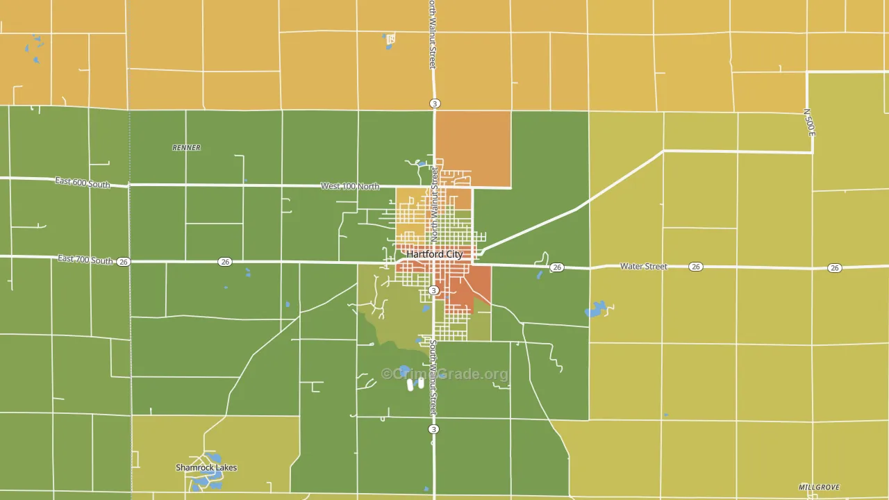 Hartford City, IN Map of Robbery Rates