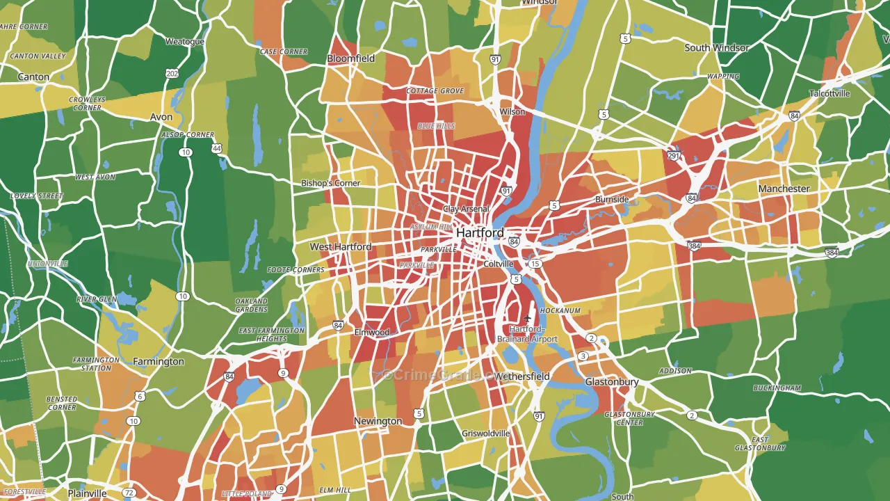 Hartford, CT Map of Robbery Rates