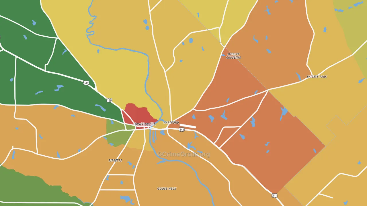 Hartford, GA Map of Robbery Rates