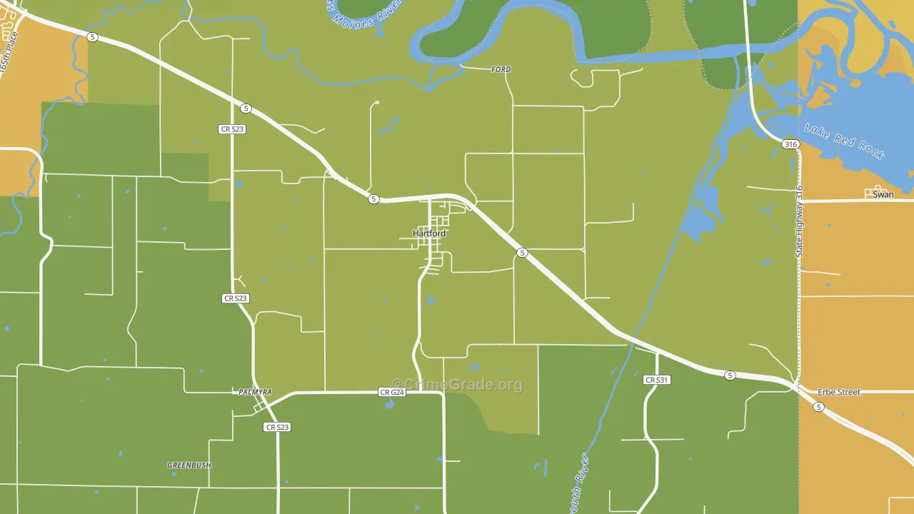 Hartford, IA Map of Robbery Rates