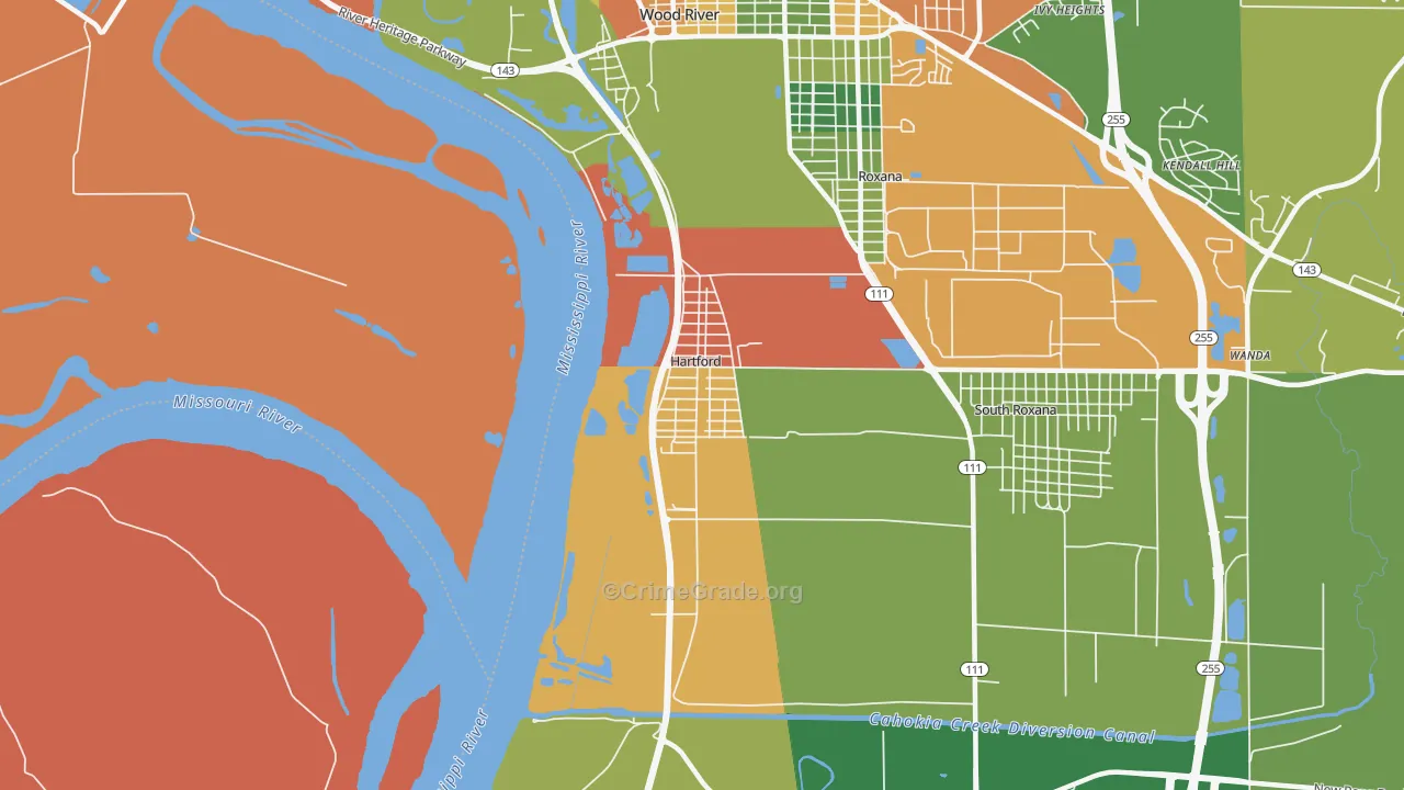 Hartford, IL Map of Robbery Rates
