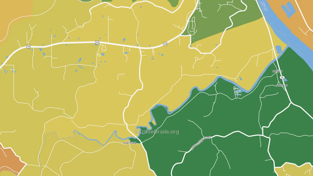 Hartford, IN Map of Robbery Rates