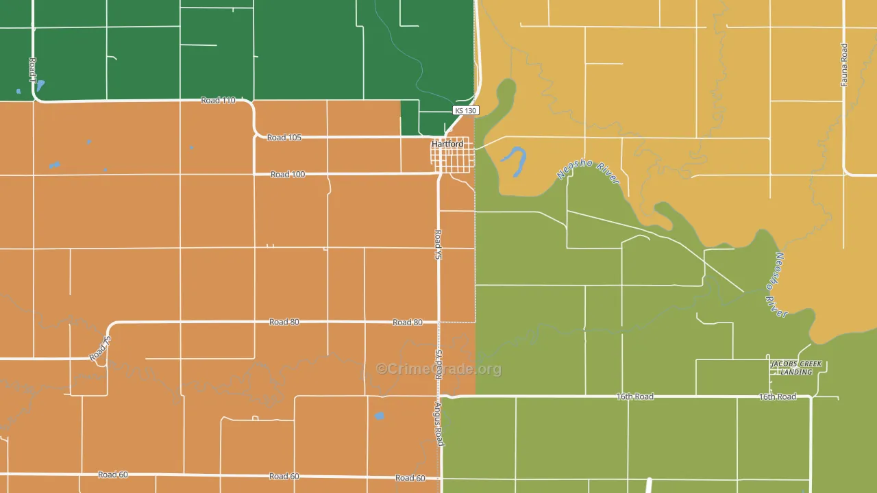 Hartford, KS Map of Robbery Rates