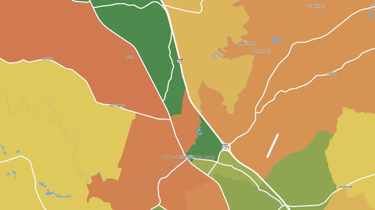 Hartford, KY Map of Robbery Rates