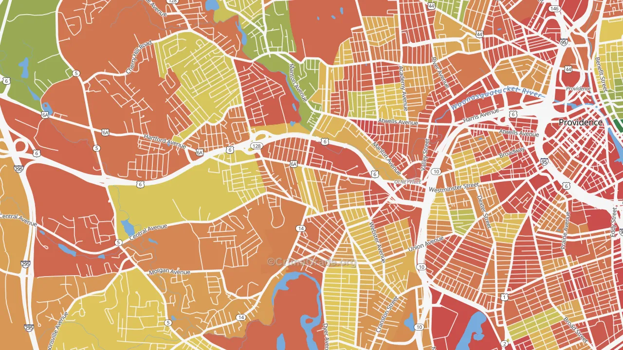 Hartford, Providence, RI Map of Robbery Rates