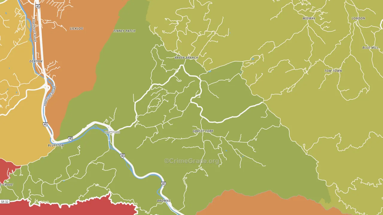 Hartford, TN Map of Robbery Rates