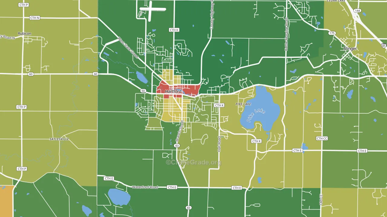 Hartford, WI Map of Robbery Rates