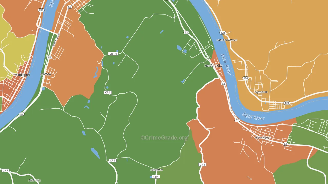 Hartford, WV Map of Robbery Rates