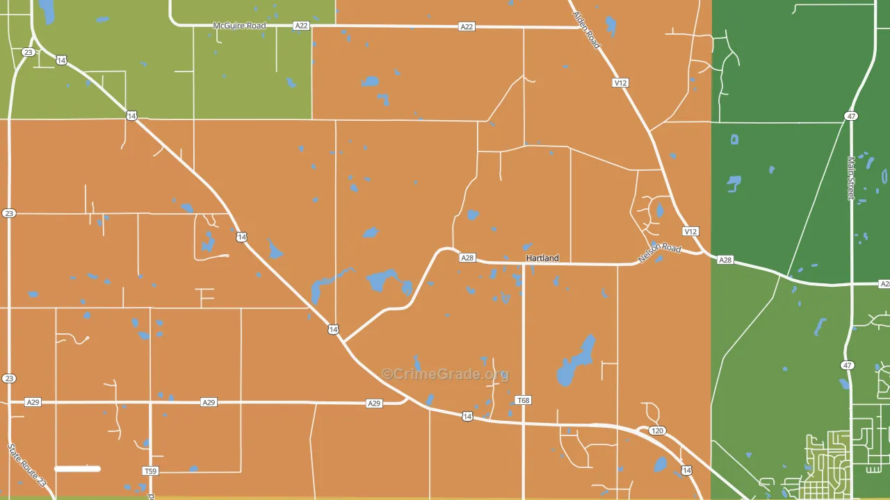 Hartland, IL Map of Robbery Rates