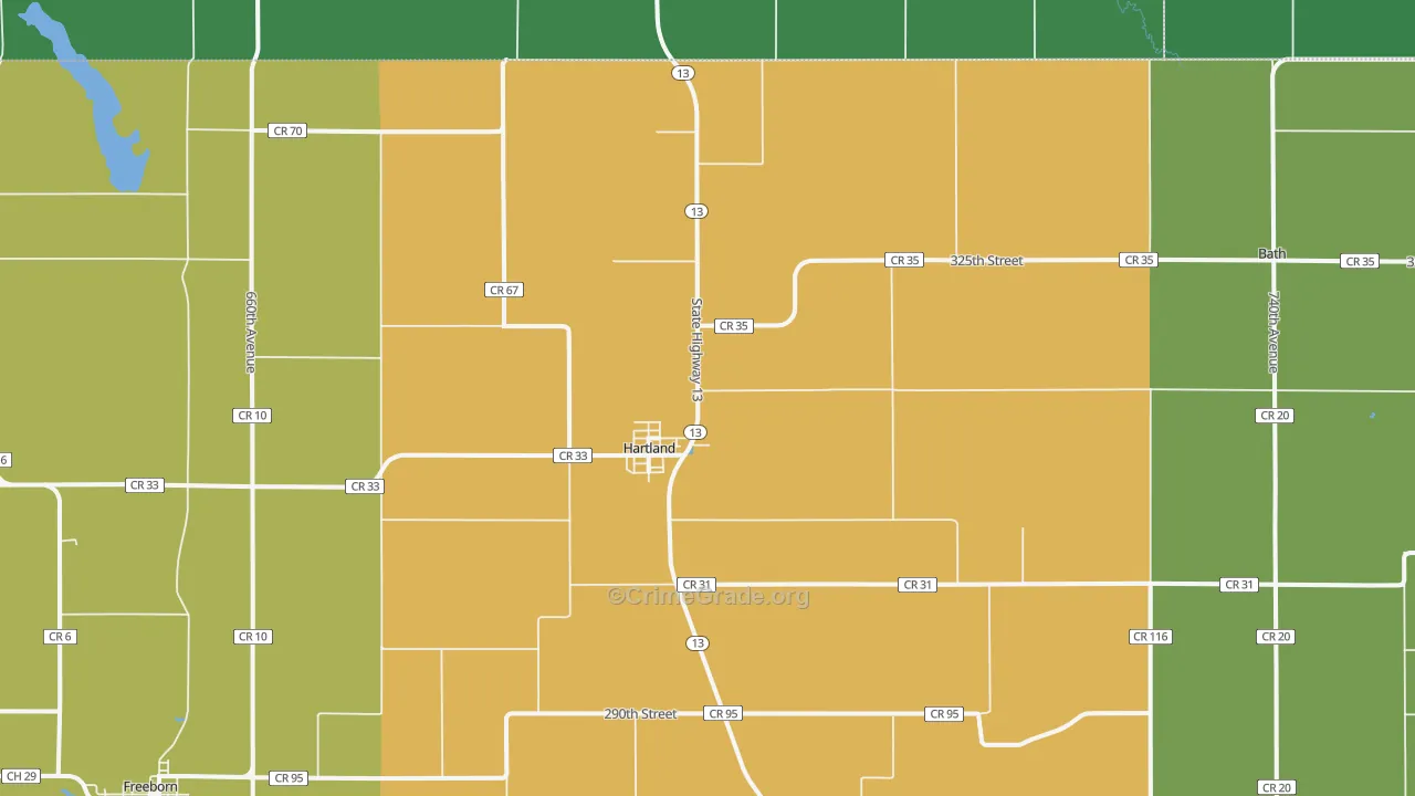 Hartland, MN Map of Robbery Rates