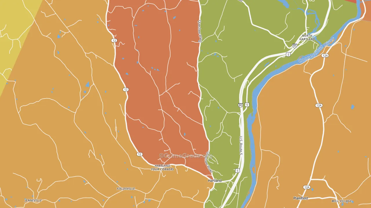 Hartland, VT Map of Robbery Rates