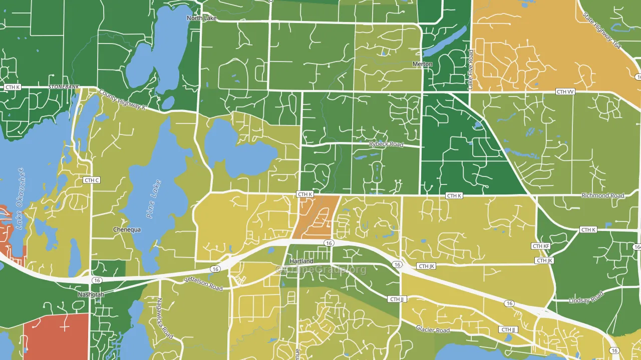 Hartland, WI Map of Robbery Rates