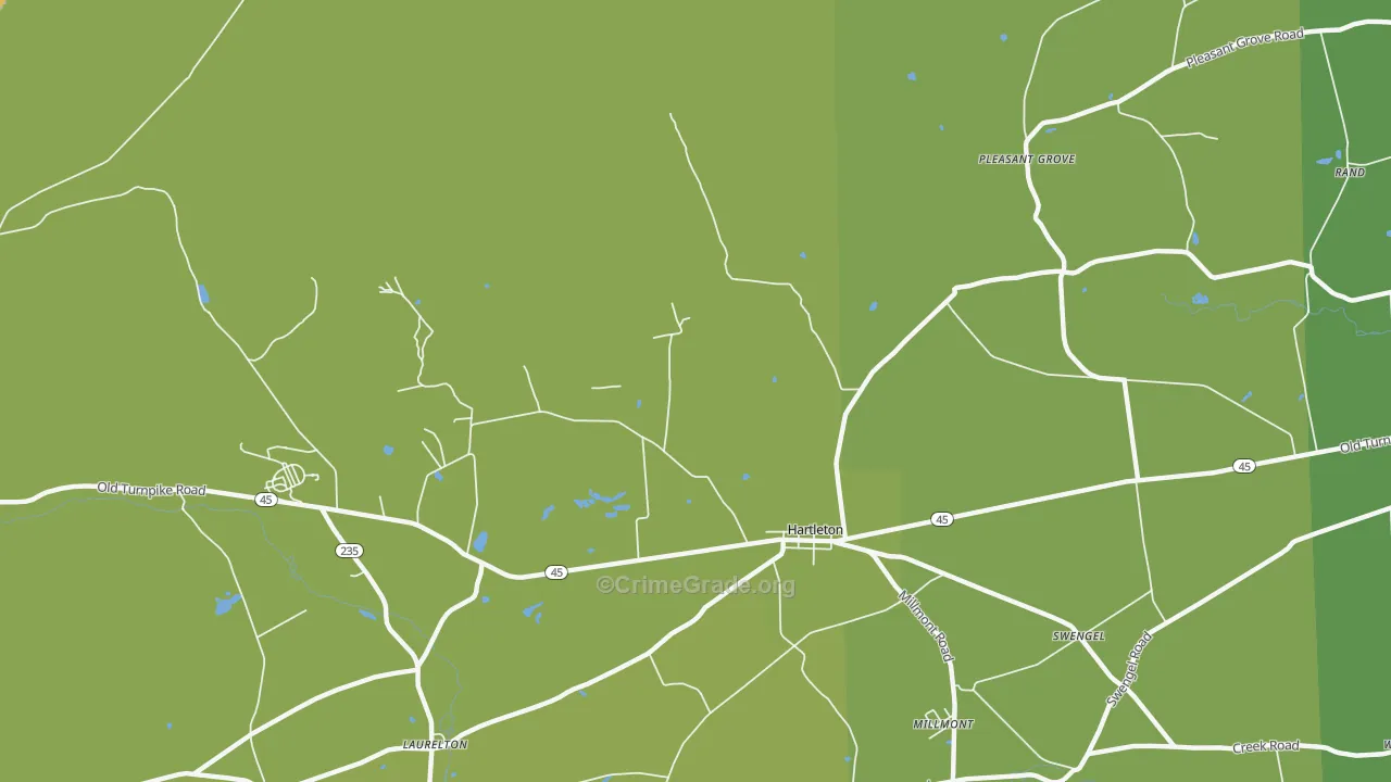 Hartleton, PA Map of Robbery Rates