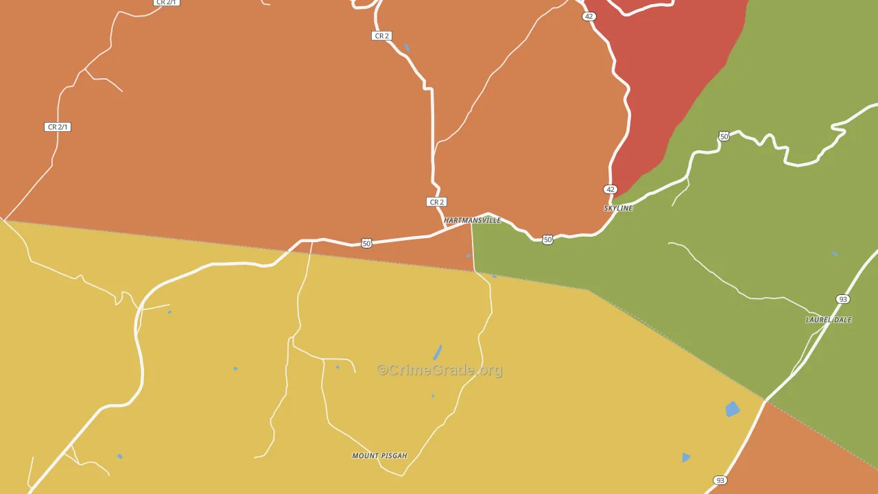 Hartmansville, WV Map of Robbery Rates