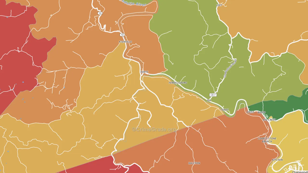 Harts, WV Map of Robbery Rates