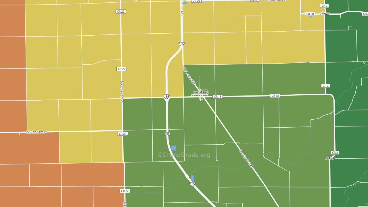 Hartsburg, IL Map of Robbery Rates