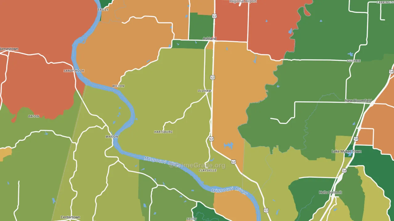 Hartsburg, MO Map of Robbery Rates