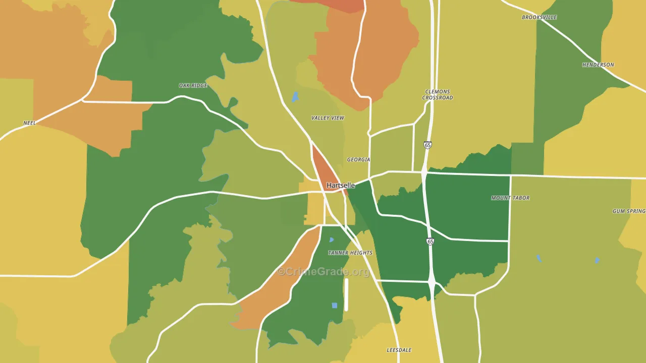 Hartselle, AL Map of Robbery Rates