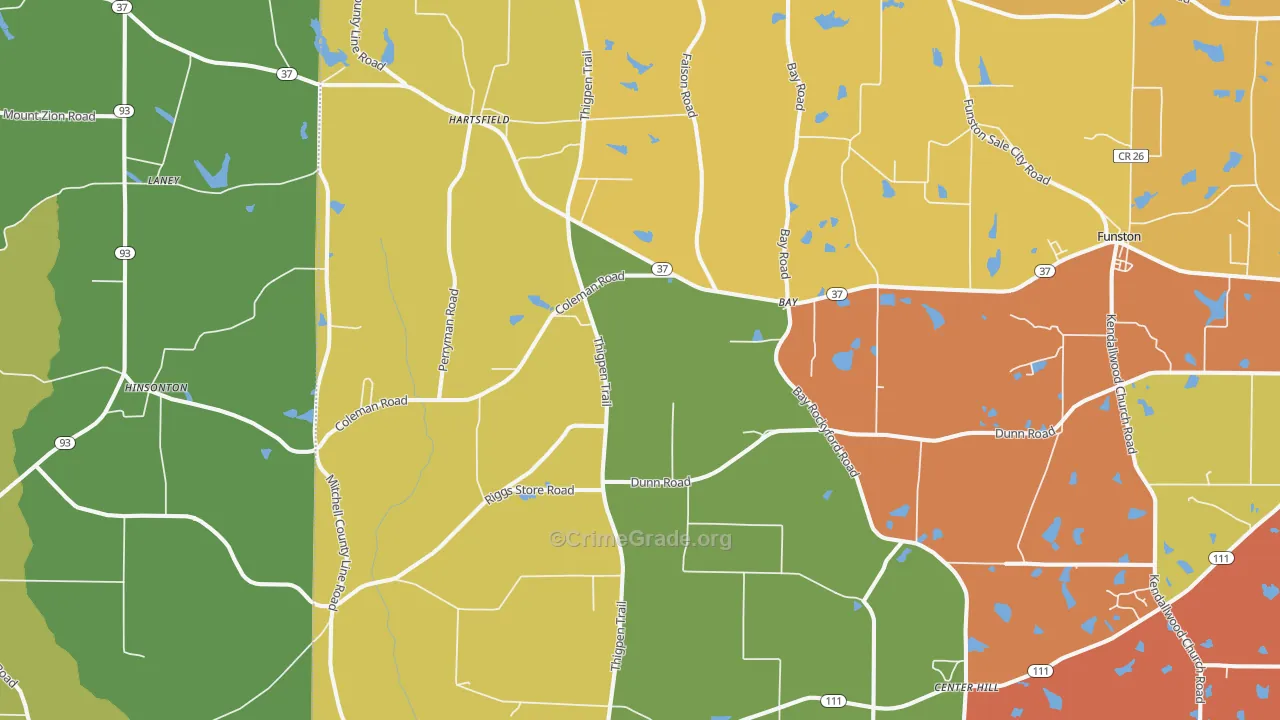 Hartsfield, GA Map of Robbery Rates