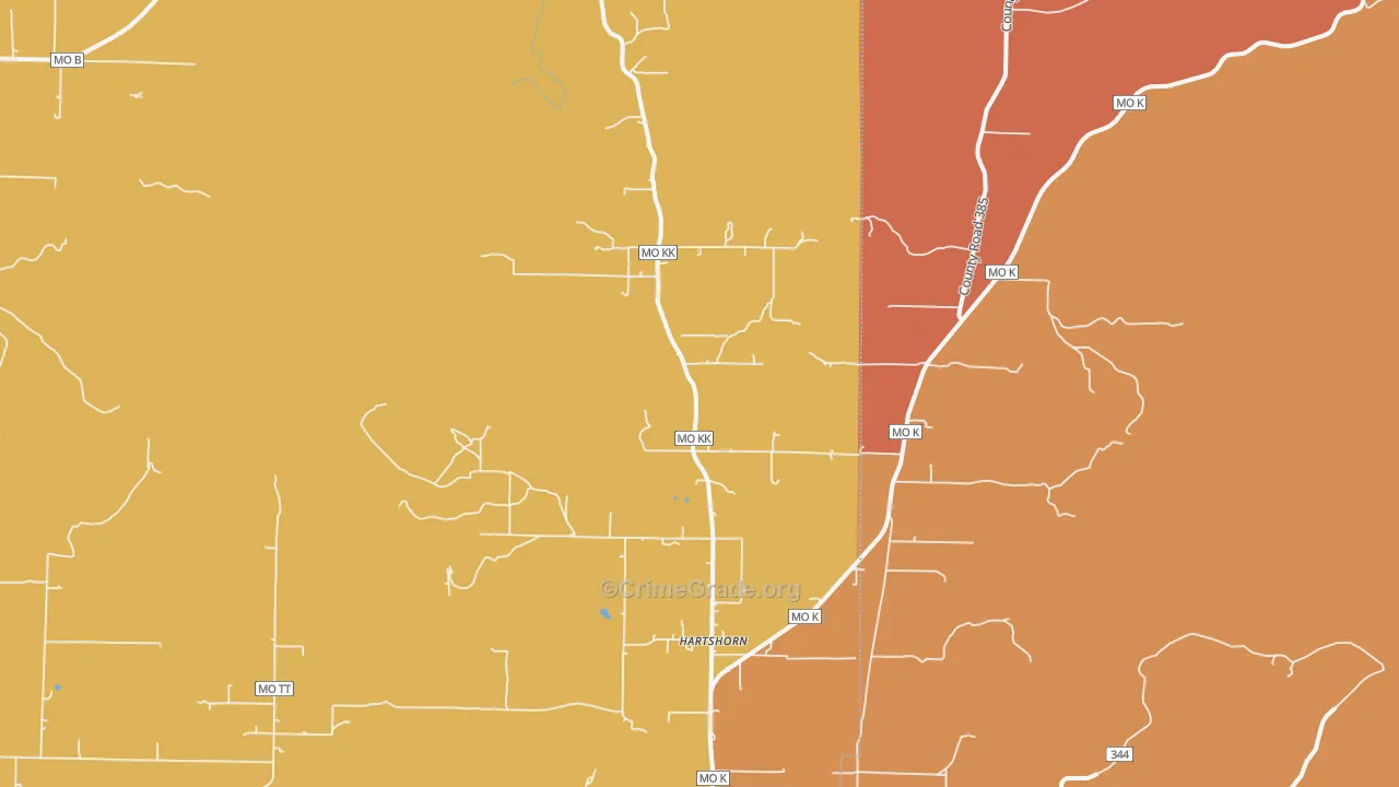 Hartshorn, MO Map of Robbery Rates
