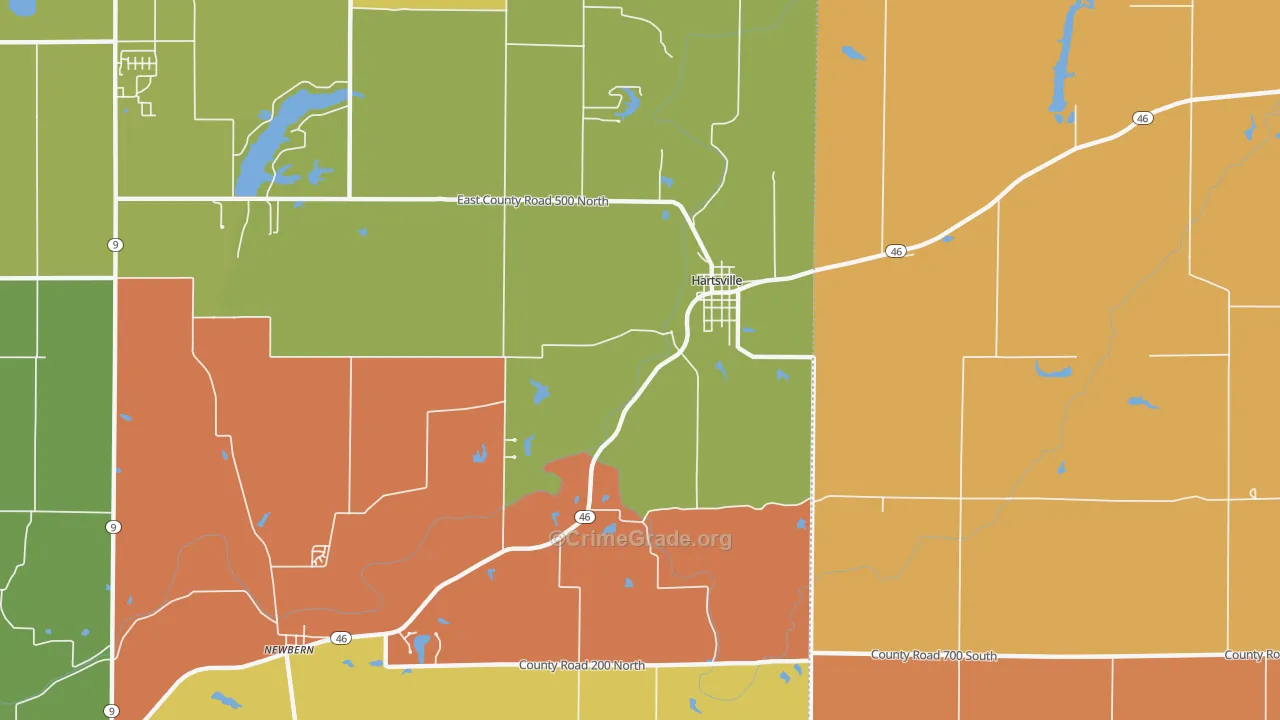 Hartsville, IN Map of Robbery Rates