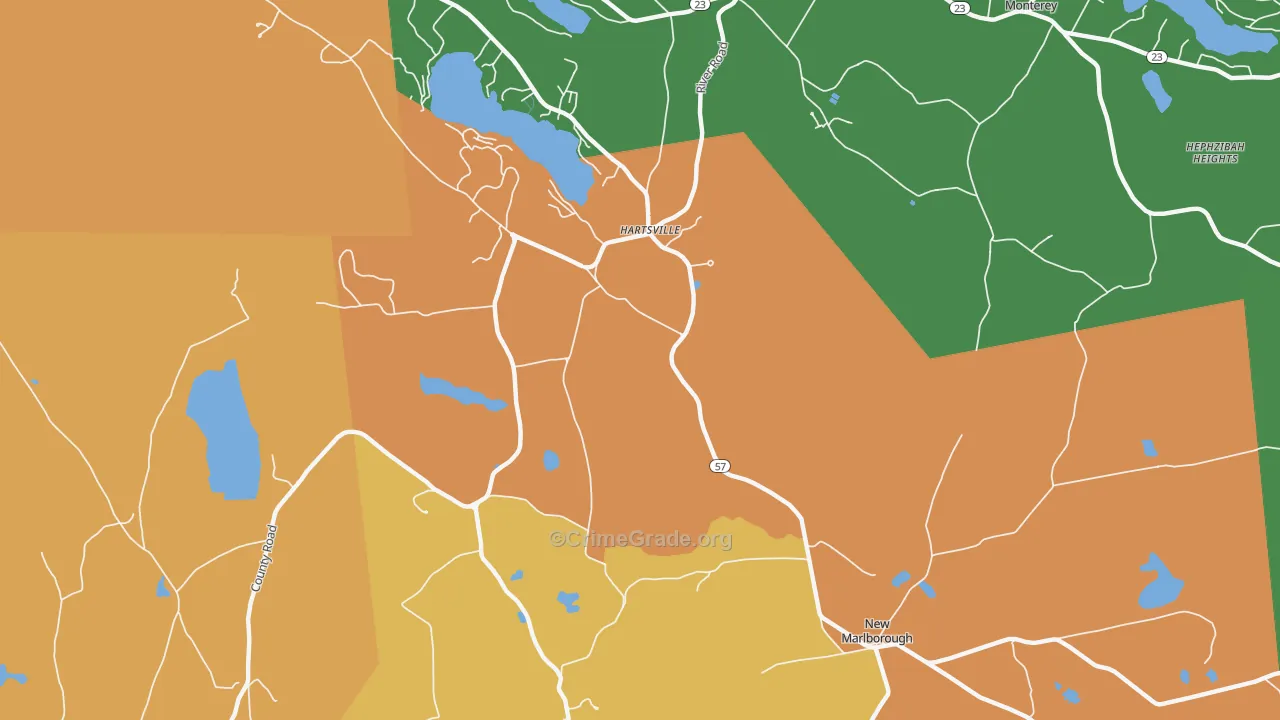 Hartsville, MA Map of Robbery Rates