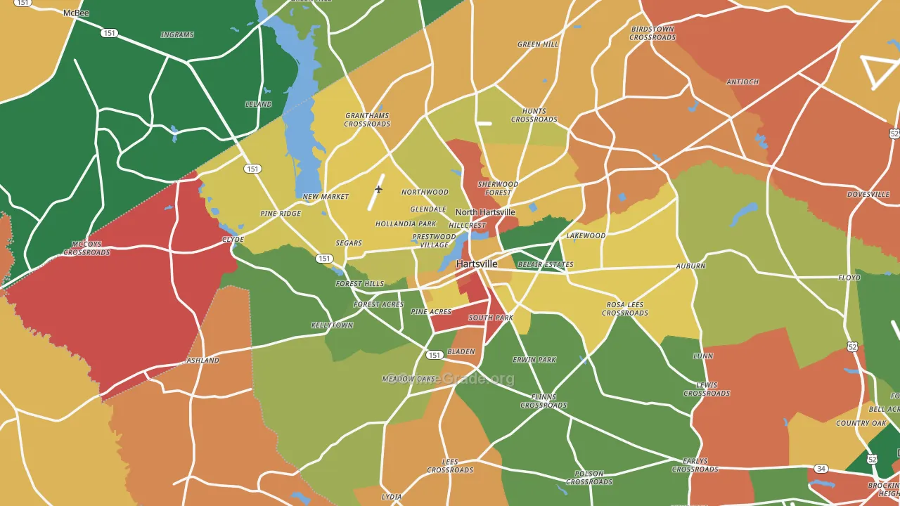 Hartsville, SC Map of Robbery Rates