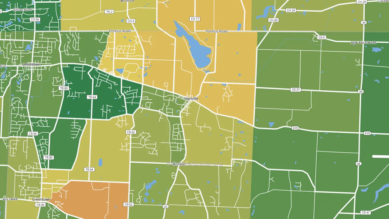 Hartville, OH Map of Robbery Rates