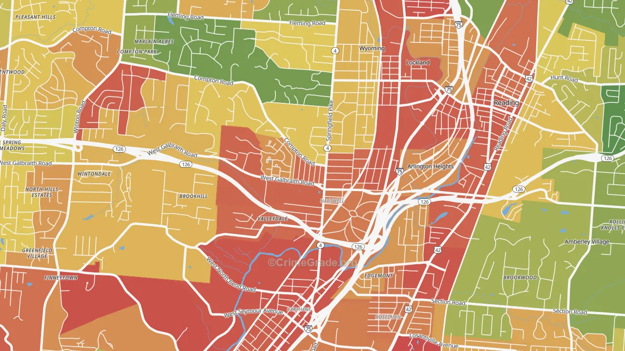 Hartwell, Cincinnati, OH Map of Robbery Rates