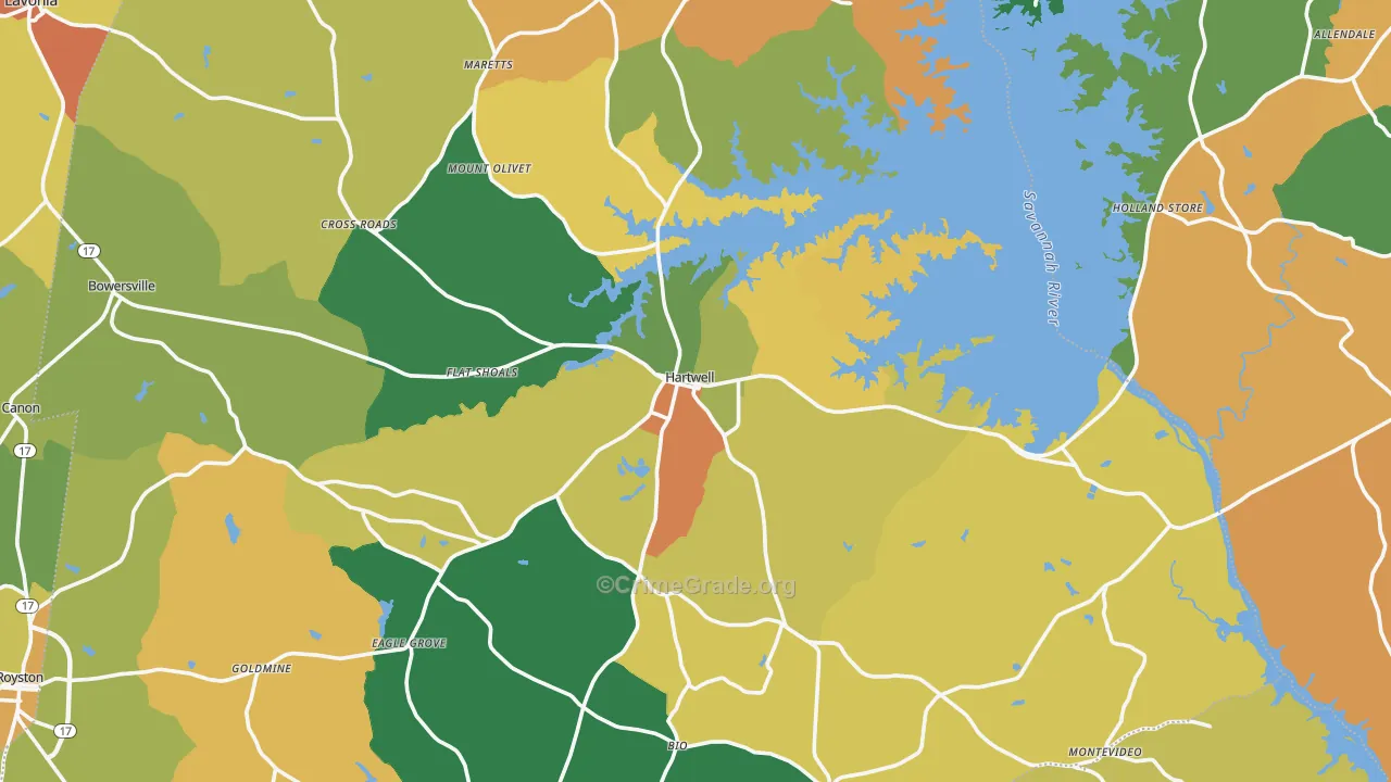 Hartwell, GA Map of Robbery Rates