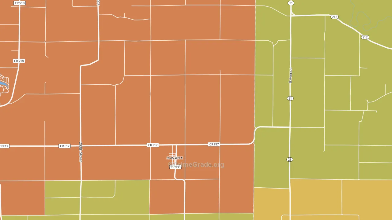Hartwick, IA Map of Robbery Rates