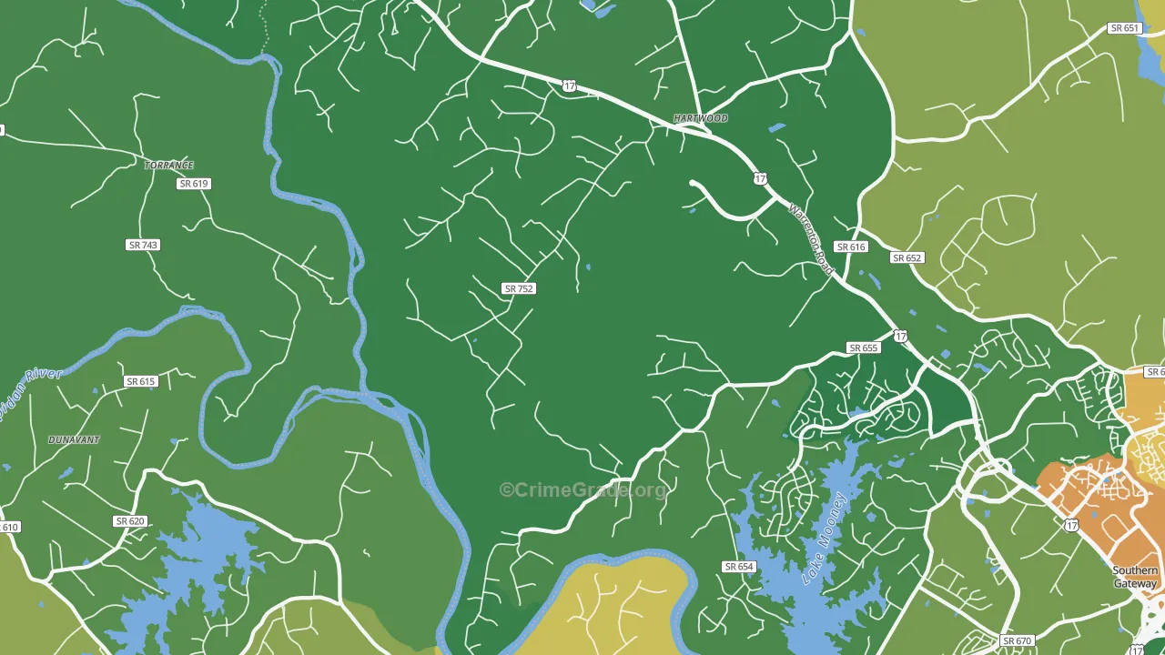 Hartwood, VA Map of Robbery Rates