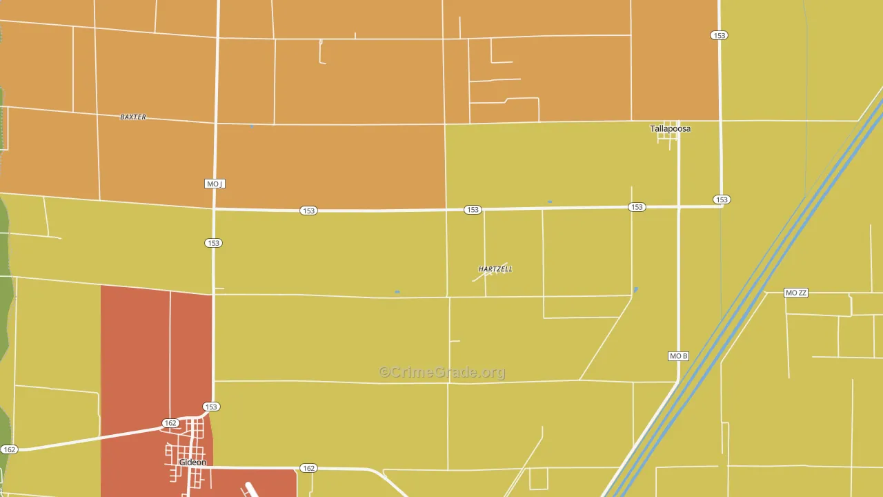 Hartzell, MO Map of Robbery Rates