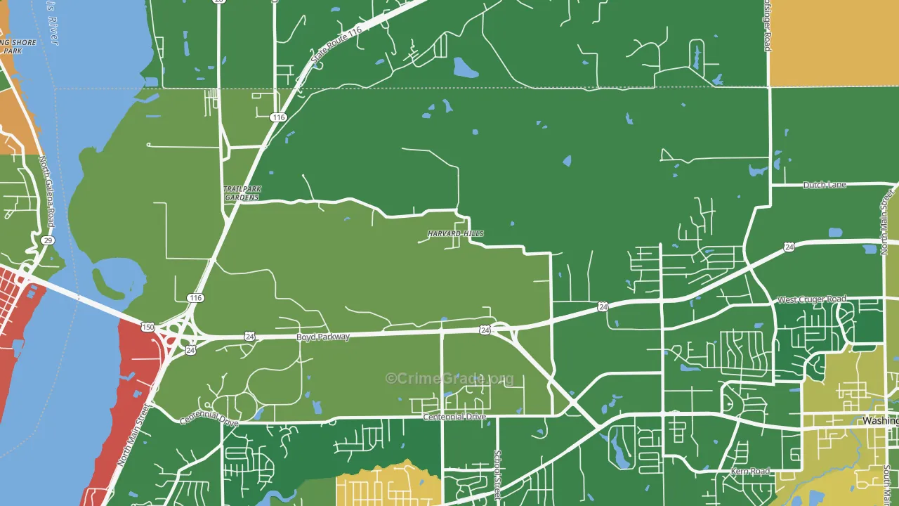 Harvard Hills, IL Map of Robbery Rates