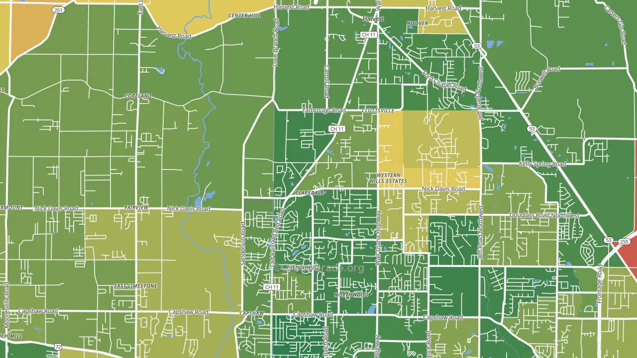 Harvest, AL Map of Robbery Rates