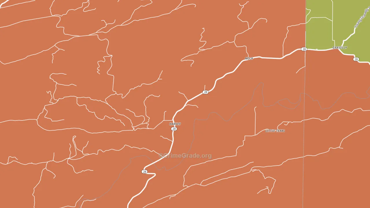 Harvey, AR Map of Robbery Rates