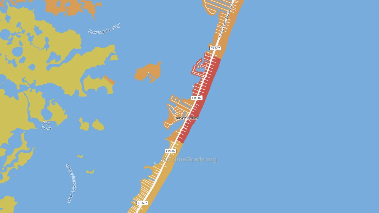 Harvey Cedars, NJ Map of Robbery Rates