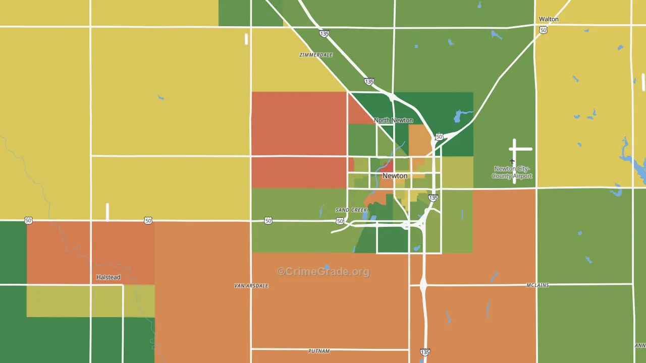 Harvey County, KS Map of Robbery Rates