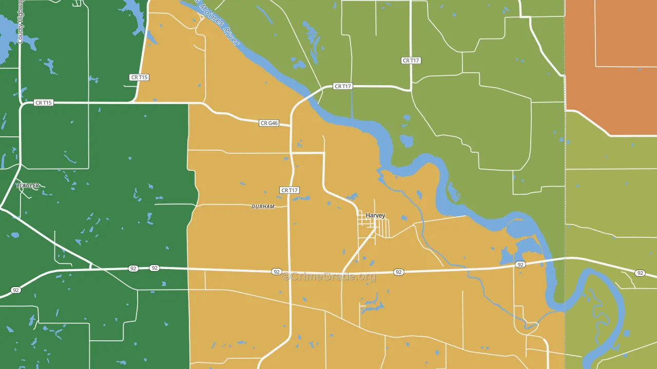 Harvey, IA Map of Robbery Rates