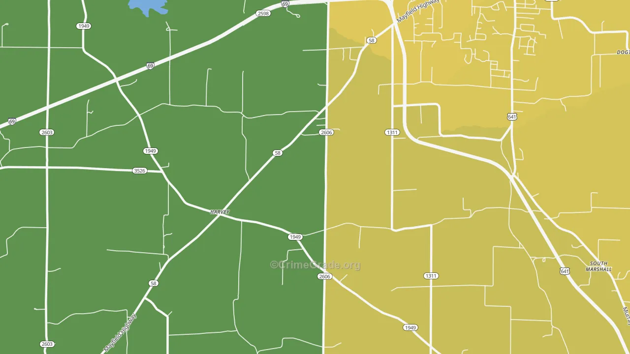 Harvey, KY Map of Robbery Rates